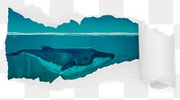 Whale swimming png ocean ripped paper sticker, environment illustration reveal on transparent background