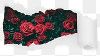 Red roses png garden ripped paper sticker, Valentine's day photo reveal on transparent background
