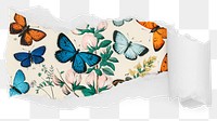 Colorful butterflies png ripped paper sticker, vintage insect illustration reveal on transparent background