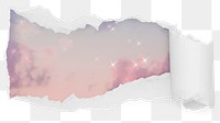 Sparkly evening png sky ripped paper sticker, aesthetic illustration reveal on transparent background