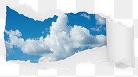 Blue skyscape png ripped paper sticker, aesthetic photo reveal on transparent background