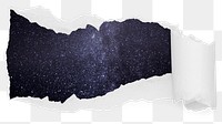 Starry sky png ripped paper sticker, galaxy photo reveal on transparent background