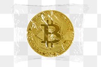 Bitcoin cryptocurrency png plastic packaging sticker, transparent background