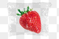 Strawberry png plastic packaging sticker, transparent background