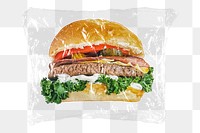 Hamburger png plastic packaging sticker, transparent background