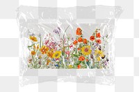Flower card png plastic packaging sticker, transparent background