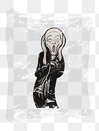 The Scream artwork png plastic packaging sticker, transparent background, remixed by rawpixel