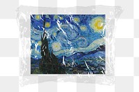 Png The Starry Night artwork, plastic packaging sticker, transparent background, remixed by rawpixel