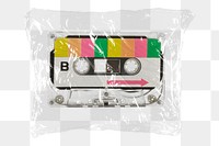 Cassette tape png plastic packaging sticker, transparent background