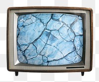 Cracked ground png sticker, environment on retro television, transparent background