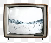 Clear water png sticker, texture on retro television, transparent background