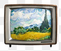 Wheat field png sticker, Vincent Van Gogh's famous painting on retro television, transparent background