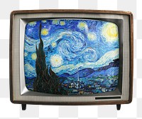 Starry night png sticker, Vincent Van Gogh's famous painting on retro television, transparent background