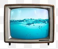 Ocean underwater png sticker, nature on retro television, transparent background