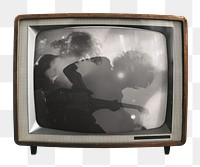 Guitarist performing png concert sticker, music on retro television, transparent background