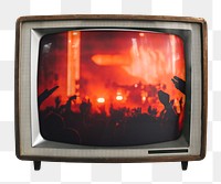 Crowd cheering png concert sticker, musical performance on retro television, transparent background