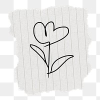 Flower doodle png sticker, torn paper transparent background