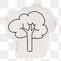 Tree doodle png sticker, torn paper transparent background