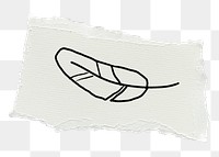 Feather doodle png sticker, torn paper transparent background