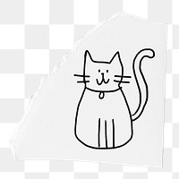 Cat doodle png sticker, torn paper transparent background