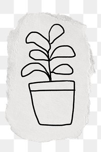 Potted plant doodle png sticker, torn paper transparent background