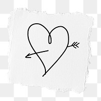 Cupid heart png doodle sticker, ripped paper transparent background