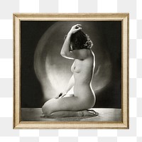 Png naked woman framed sticker, on transparent background