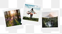 Travel aesthetic png sticker, instant photos mood board, transparent background