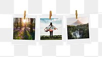 Travel aesthetic png sticker, instant photos mood board, transparent background