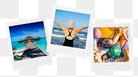 Summer travel png instant photos sticker, vacation mood board on transparent background