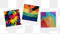 LGBTQ aesthetic png sticker, instant photos, gay pride mood board on transparent background