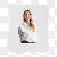 Cheerful businesswoman png instant photo, small business owner on transparent background