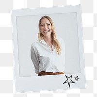 Cheerful businesswoman png instant photo, small business owner on transparent background