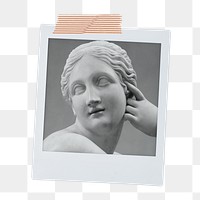 Reclining Naiad png statue sticker, Greek goddess instant photo on transparent background