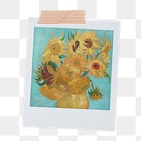 Png Vincent Van Gogh's Twelve Sunflowers instant photo, transparent background, remixed by rawpixel