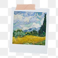 Png Vincent Van Gogh's famous painting, Wheat Field with Cypresses instant photo, transparent background, remixed by rawpixel