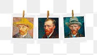 Png Vincent Van Gogh's famous self-portraits instant photos mood board, transparent background, remixed by rawpixel