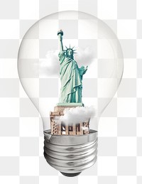 Png Statue of Liberty sticker, land mark light bulb remixed media, transparent background