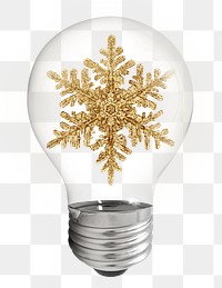 Gold snowflake png sticker, light bulb Christmas creative remix on transparent background