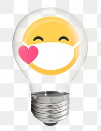 Png emoticon wearing mask sticker, light bulb health creative remix on transparent background