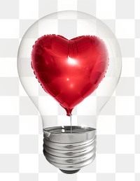 Heart balloon png sticker, light bulb Valentine's creative remix on transparent background