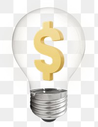 3D dollar png icon light bulb sticker, currency sign graphic on transparent background