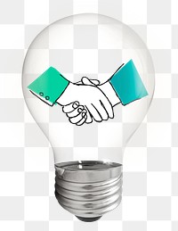 Business handshake  png sticker, light bulb creative doodle illustration on transparent background