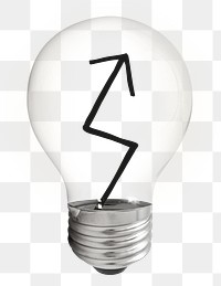 Increase arrow png light bulb sticker, business icon on transparent background