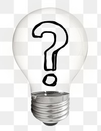 Question mark png icon doodle light bulb sticker, business symbol graphic on transparent background