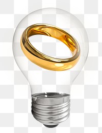 Png gold wedding ring sticker, light bulb creative remix on transparent background