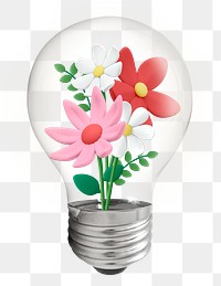 Spring flowers png light bulb, 3D botanical graphic on transparent background