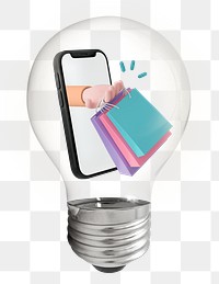 Png 3D online shopping sticker, light bulb lifestyle creative illustration on transparent background