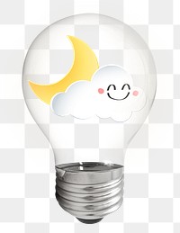 Crescent moon png cloud sticker, light bulb weather collage on transparent background