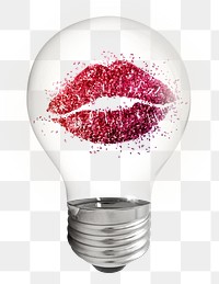 Glitter lipstick png stain sticker, light bulb Valentine's creative remix on transparent background